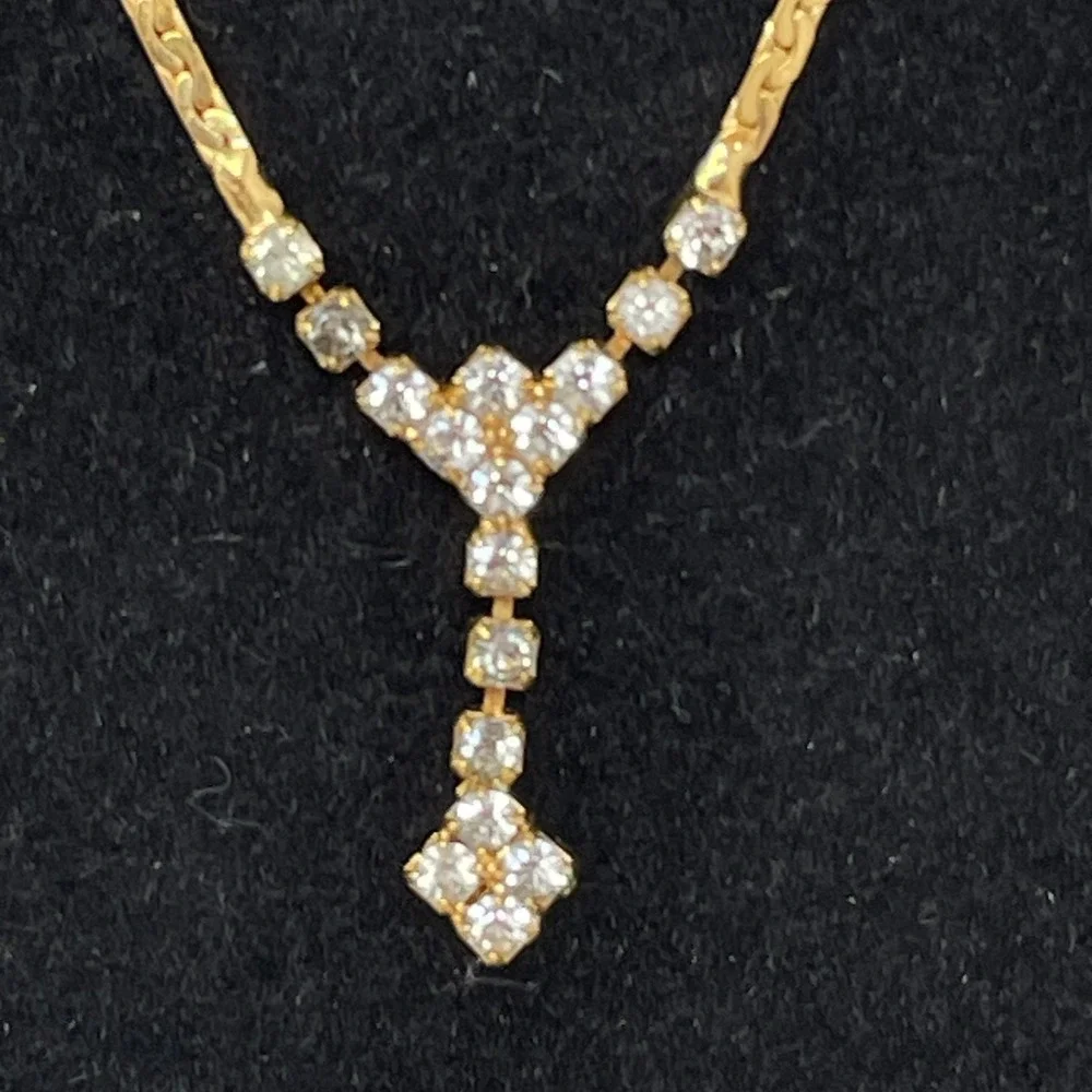 Vintage 18K Gold Filled Y-Drop Crystal Necklace Flat S-Link Chain 16 Inch